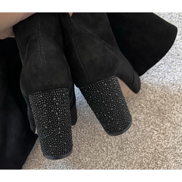 Jewel Badgley Mischka Black Stretch Over-the-Knee Block Heel Boots 8 Holiday - Picture 2 of 7